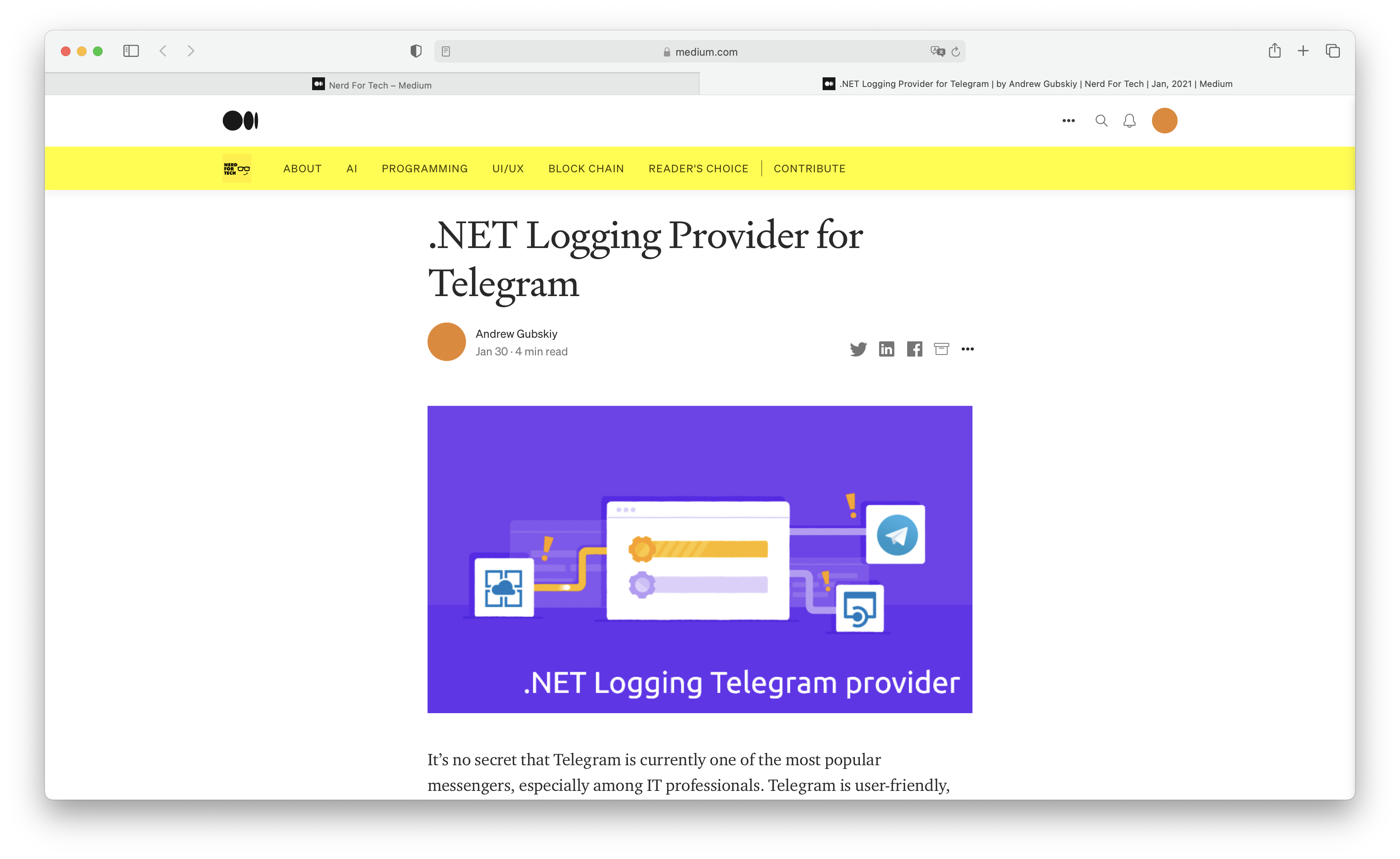 .NET Logging Provider for Telegram